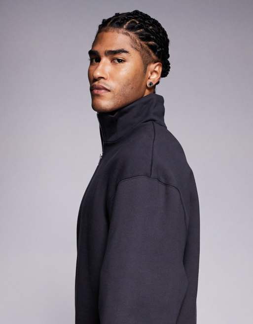 ASOS DESIGN premium heavyweight oversized 1/4 zip sweatshirt 400gsm in gray