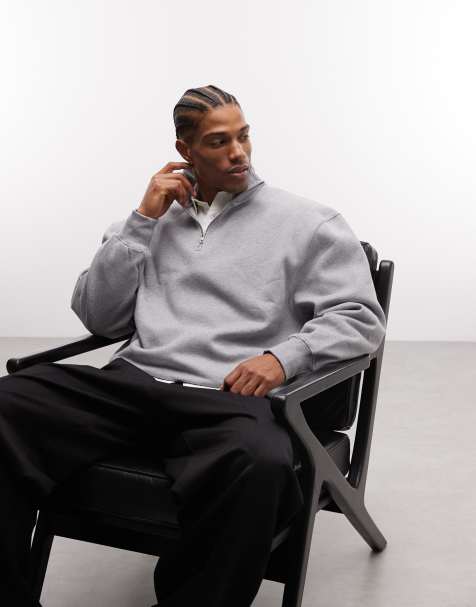 ASOS DESIGN premium heavyweight oversized 1/4 zip sweatshirt 400gsm in grey marl - GREY - GREY - view 1