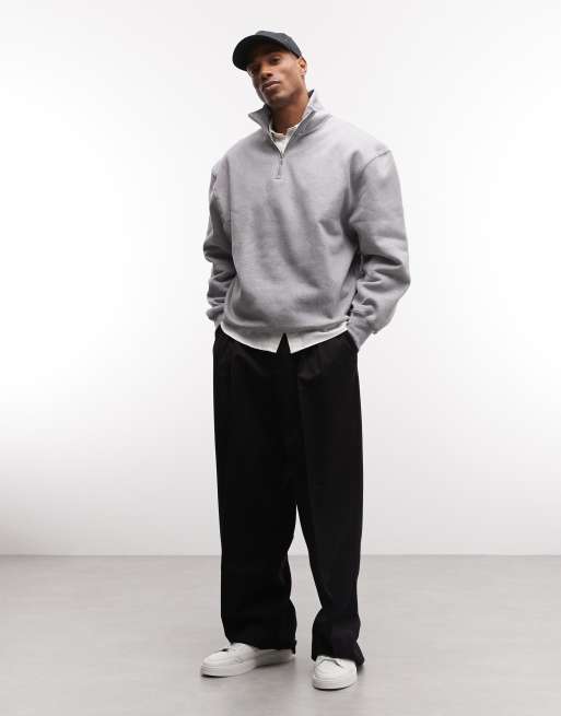 ASOS DESIGN premium heavyweight oversized 1/4 zip sweatshirt 400gsm in grey marl  , 2 of 5