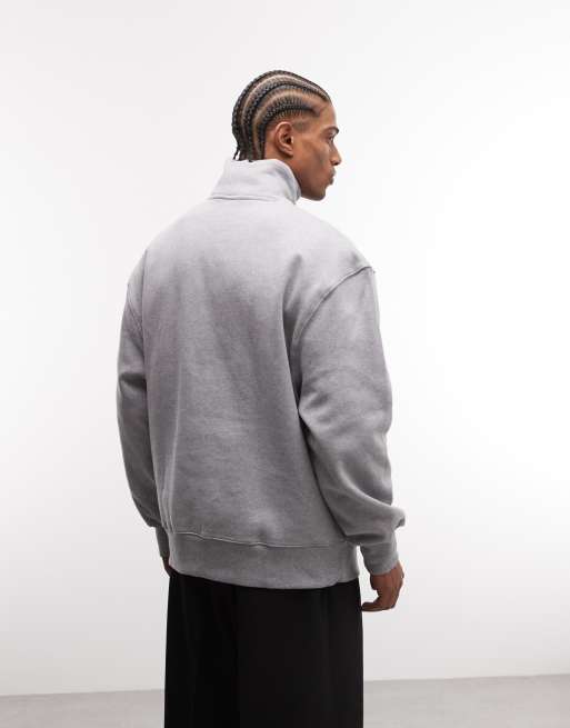 ASOS DESIGN premium heavyweight oversized 1/4 zip sweatshirt 400gsm in grey marl  , 5 of 5