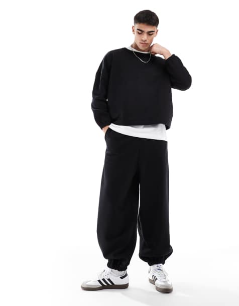 ASOS DESIGN premium heavyweight oversized balloon jogger co-ord in 400gsms in black - view 1