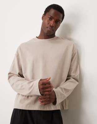 ASOS DESIGN ASOS DESIGN Premium heavyweight oversized boxy long sleeve t-shirt 300gsm in stone-Neutral