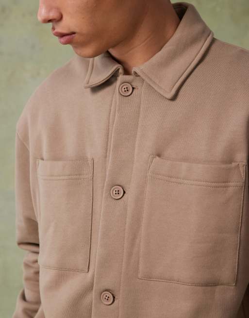 ASOS DESIGN premium heavyweight oversized boxy smart shacket in 400gsms brown - part of a set , 3 of 4