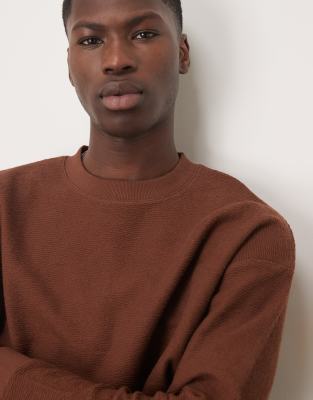 Asos Design Premium Heavyweight Oversized Boxy Textured Long Sleeve Top In Brown