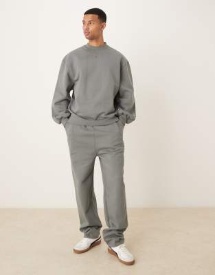 Asos Design Premium Heavyweight Oversized Crew 400gsm Sweatshirt With Bell Sleeve In Gray
