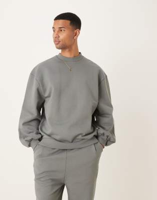 ASOS DESIGN premium heavyweight oversized crew neck 400gsm sweatshirt with bell sleeve in light green - view 1