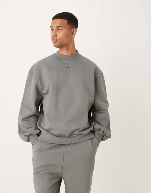 ASOS DESIGN premium heavyweight oversized crew neck 400gsm sweatshirt with bell sleeve in light green