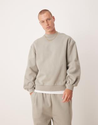ASOS DESIGN premium heavyweight oversized crew sweatshirt 400gsm with bell sleeve in beige