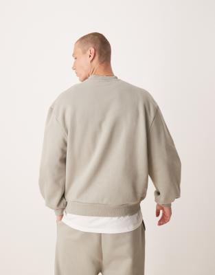 Asos Design Premium Heavyweight Oversized Crew Sweatshirt 400gsm With Bell Sleeve In Neutral