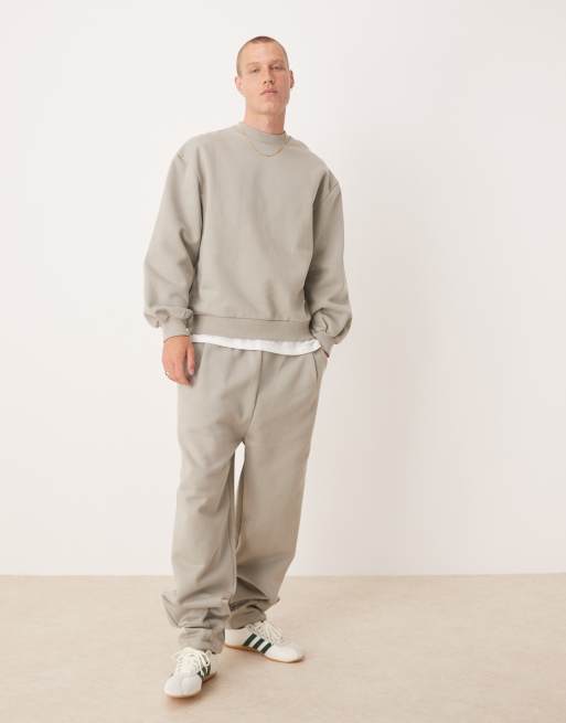 ASOS DESIGN premium heavyweight oversized crew with bell sleeve in 400gsms in beige - BEIGE, 3 of 4