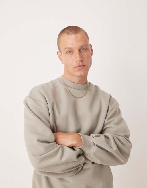 ASOS DESIGN premium heavyweight oversized crew with bell sleeve in 400gsms in beige - BEIGE, 4 of 4
