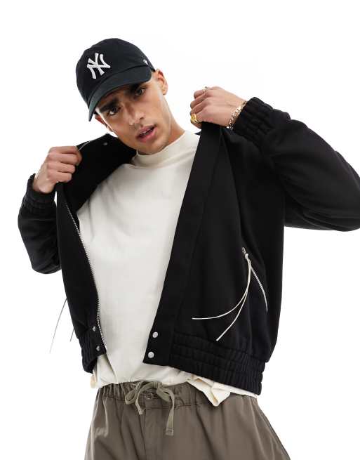 ASOS DESIGN premium heavyweight oversized harrington jacket with pockets in black