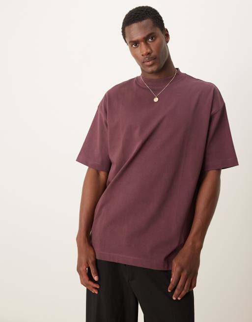 ASOS DESIGN Premium heavyweight oversized high neck t-shirt 300gsm in brown, 2 of 4