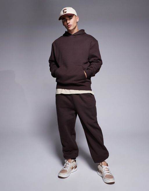 ASOS DESIGN premium heavyweight oversized hoodie 400gsm in brown, 3 of 4