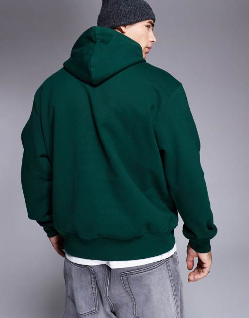 ASOS DESIGN premium heavyweight oversized hoodie 400gsm in dark green, 2 of 4