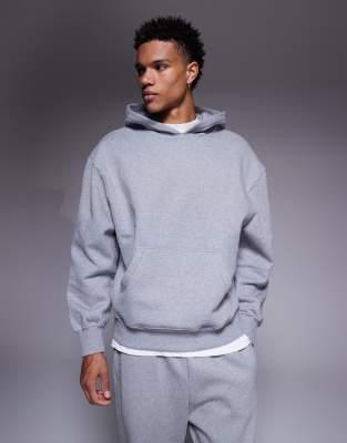 ASOS DESIGN premium heavyweight oversized hoodie 400gsm in grey marl - GREY