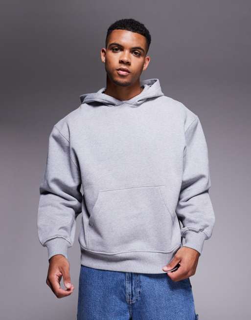 ASOS DESIGN premium heavyweight oversized hoodie 400gsm in grey marl - GREY