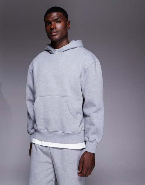 ASOS DESIGN premium heavyweight oversized hoodie 400gsm in grey marl - view 1