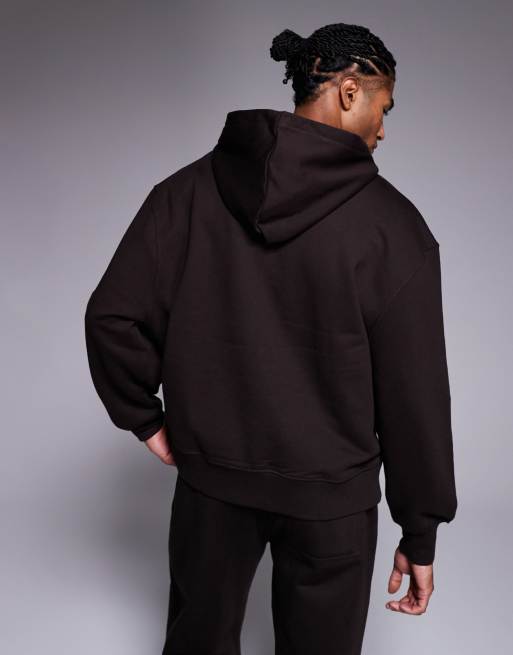 ASOS DESIGN premium heavyweight oversized hoodie in 400gsm in brown , 3 of 5