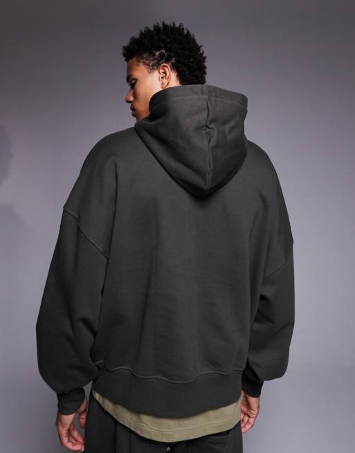 ASOS DESIGN premium heavyweight oversized hoodie in 400gsm in dark green, 3 of 5