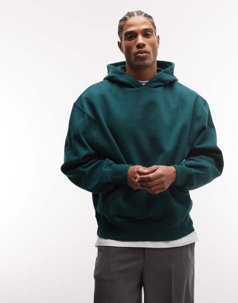 ASOS DESIGN premium heavyweight oversized hoodie in 400gsm in dark green   - view 1