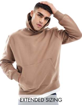 Asos Design Premium Heavyweight Oversized Hoodie In Beige-brown