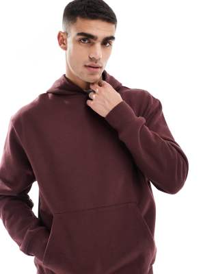 Asos Design Premium Heavyweight Oversized Hoodie In Burgundy-brown