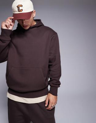 Asos Design Premium Heavyweight Oversized Hoodie In Dark Brown