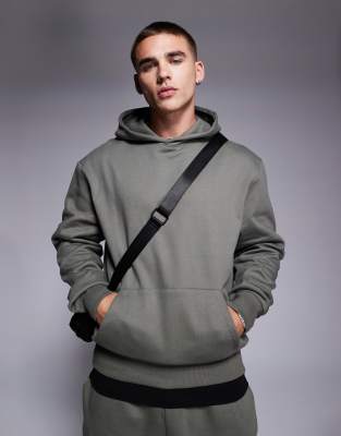 Asos Design Oversized Hoodie In Gray Heather With Contrast Hood In Green