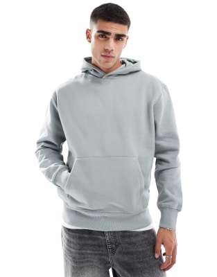 Asos Design Premium Heavyweight Oversized Hoodie In Light Washed Gray-green