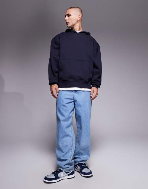 ASOS DESIGN - Oversized hoodie van premium zware stof in marineblauw
