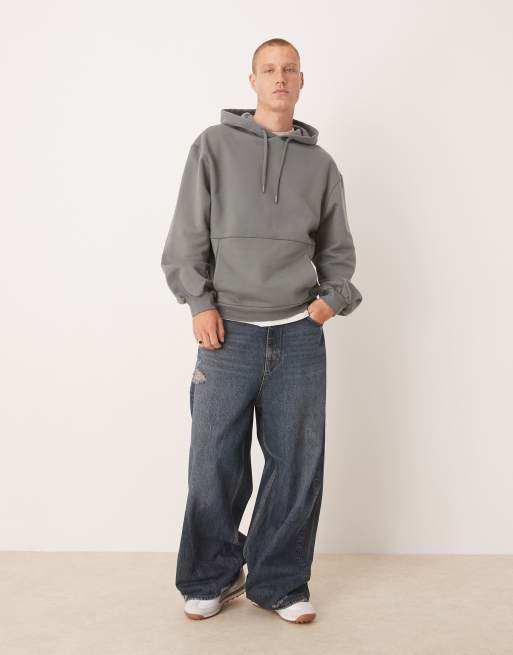 ASOS DESIGN premium heavyweight oversized hoodie with bell sleeve in 400gsms in gray, 2 of 4