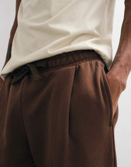 ASOS DESIGN premium heavyweight oversized jogger with pleat details in brown, 4 of 9