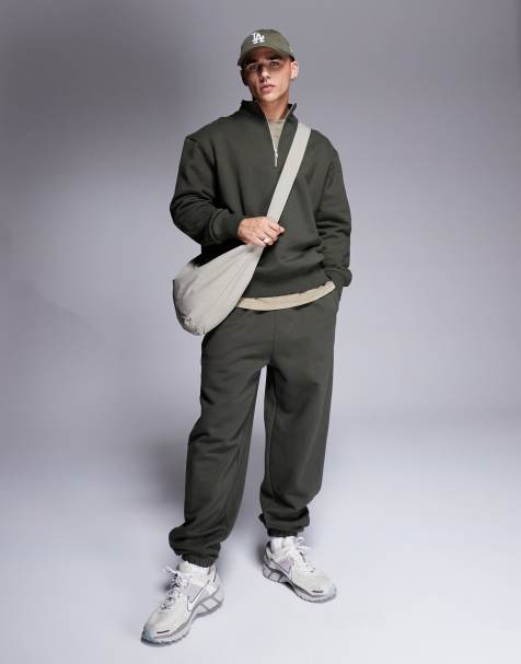 ASOS DESIGN premium heavyweight oversized joggers 400gsm in khaki - view 1
