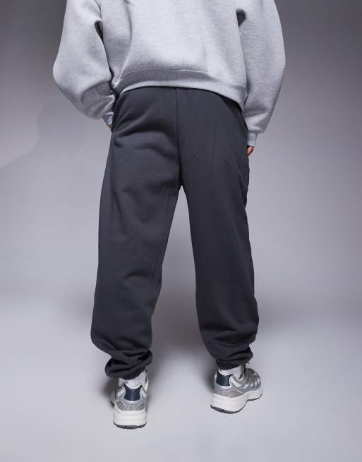 ASOS DESIGN premium heavyweight oversized joggers in 400gsm in washed black, 4 of 5