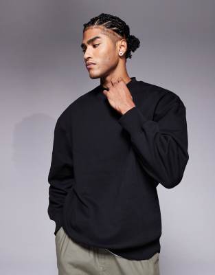 Asos Design Premium Heavyweight Oversized Longer Length Sweatshirt In Black