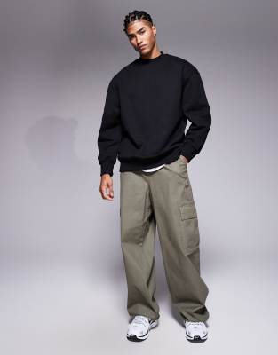 Asos Design Premium Heavyweight Oversized Longer Length Sweatshirt In Black