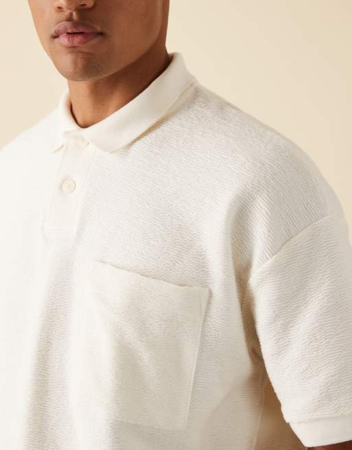 ASOS DESIGN premium heavyweight oversized polo in cream texture , 4 of 5