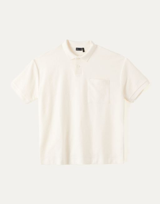 ASOS DESIGN premium heavyweight oversized polo in cream texture , 5 of 5