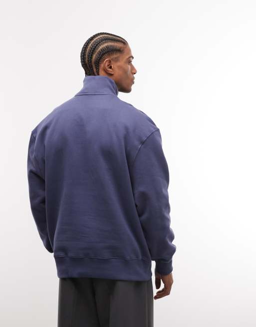 ASOS DESIGN premium heavyweight oversized quarter-zip 400gsm sweatshirt in dark blue  , 5 of 5