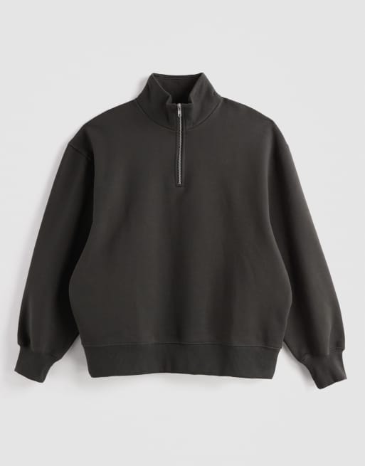 ASOS DESIGN premium heavyweight oversized quarter zip jumper in khaki