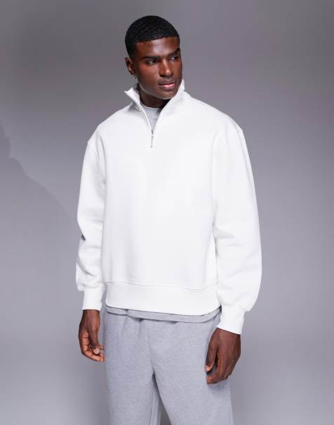 ASOS DESIGN premium heavyweight oversized quarter zip 400gsm sweatshirt in off white - view 1