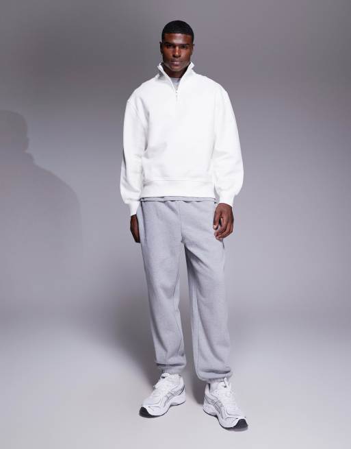 ASOS DESIGN premium heavyweight oversized quarter zip 400gsm sweatshirt in off white