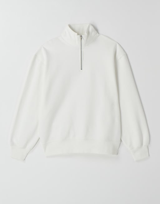ASOS DESIGN premium heavyweight oversized quarter zip 400gsm sweatshirt in off white