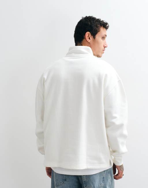ASOS DESIGN premium heavyweight oversized quarter zip  funnel neck in Coconut Milk, 3 of 5