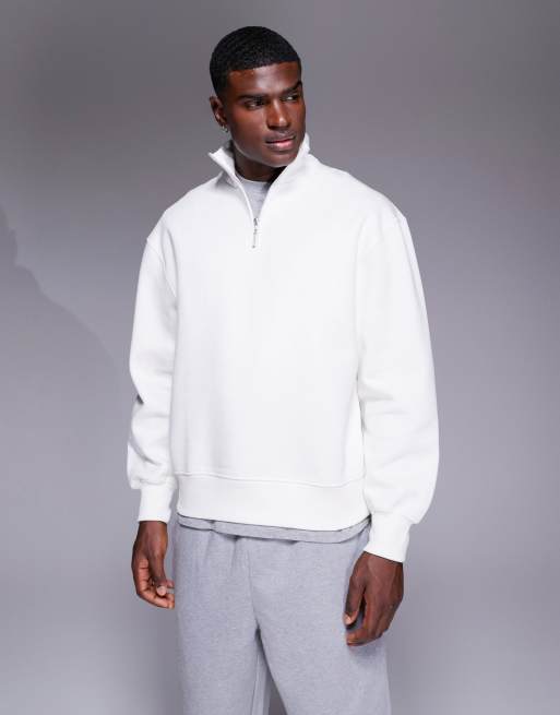 ASOS DESIGN premium heavyweight oversized quarter zip in off white