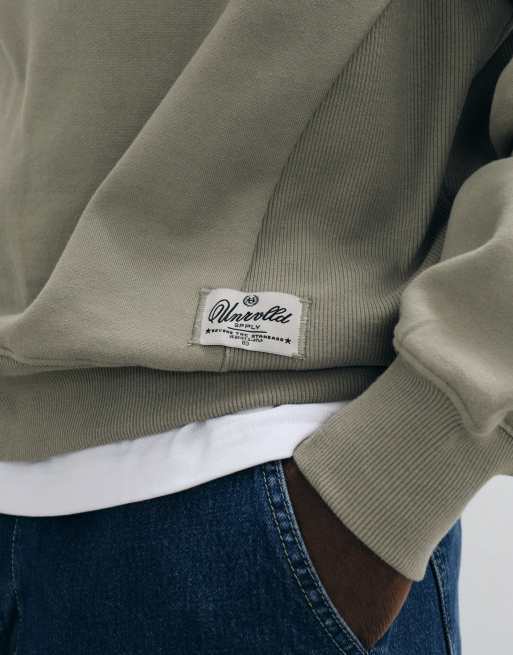 ASOS DESIGN premium heavyweight oversized quarter zip sweat in light khaki, 4 of 5