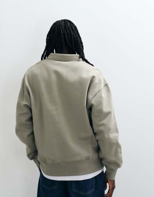 ASOS DESIGN premium heavyweight oversized quarter zip sweat in light khaki, 5 of 5