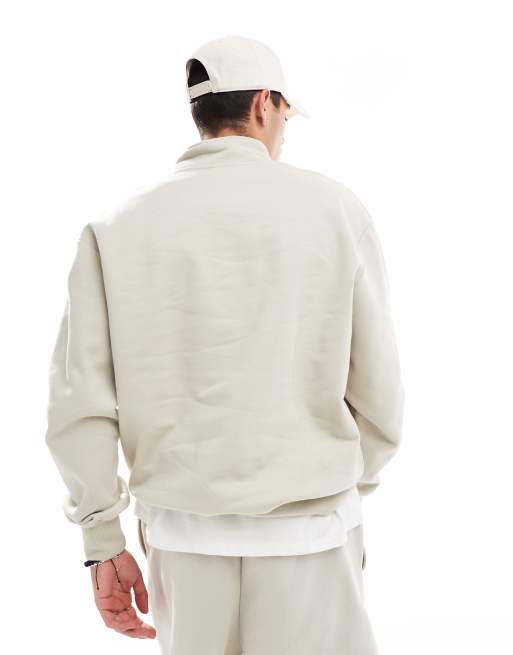 ASOS DESIGN premium heavyweight oversized quarter zip sweatshirt 400gsm beige