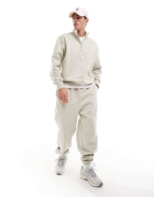 ASOS DESIGN premium heavyweight oversized quarter zip sweatshirt 400gsm beige